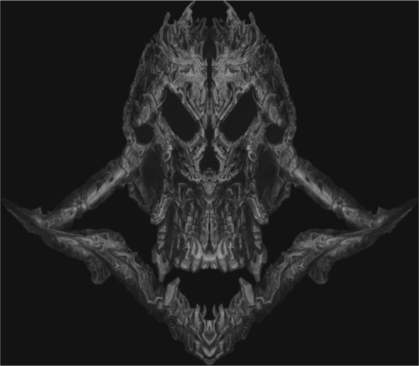 digital drawing of a very complex demon skull